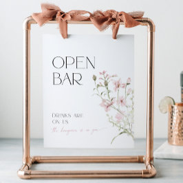 Blush Pink Bloemen Liefde in Bloom Open Bar Cockta Reclamebord Met Voetstuk