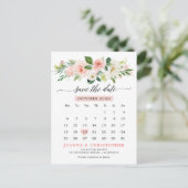 Blush Pink Bloemen Moderne Botanische Bewaar de Da Aankondigingskaart (Staand voorkant)