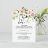 Blush Pink Bloemen Moderne Botanische Trouwdetails Informatiekaartje (Staand voorkant)