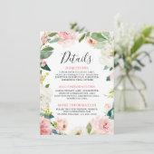 Blush Pink Bloemen Moderne Botanische Trouwdetails Informatiekaartje (Staand voorkant)