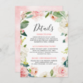 Blush Pink Bloemen Moderne Botanische Trouwdetails Informatiekaartje (Voorkant / Achterkant)