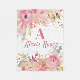 Blush Pink Bloemen Monogram Baby Meisje Deken