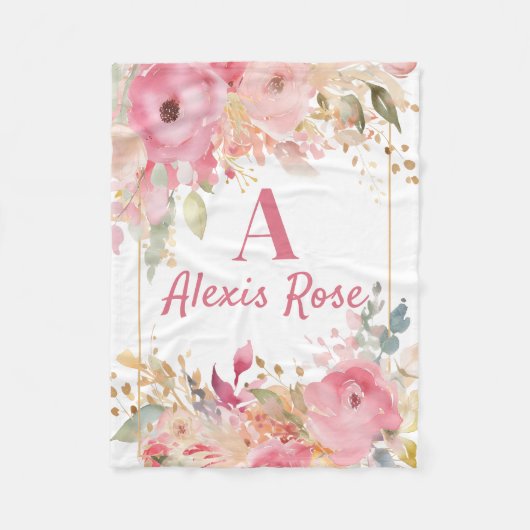 Blush Pink Bloemen Monogram Baby Meisje Deken (Voorkant)