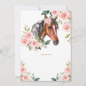 Blush Pink Bloemen & Paard Eerste Verjaardagsfeest Kaart (Achterkant)