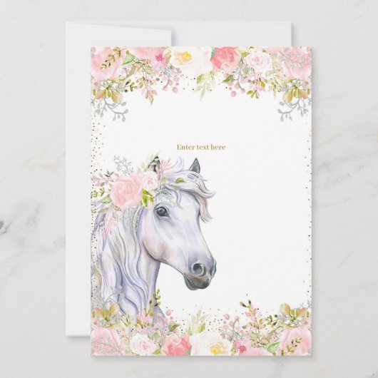 Blush Pink Bloemen & Paard Eerste Verjaardagsfeest Kaart (Achterkant)