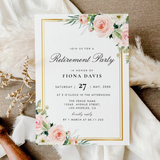 Blush Pink Bloemen Pensionering Party Uitnodiging