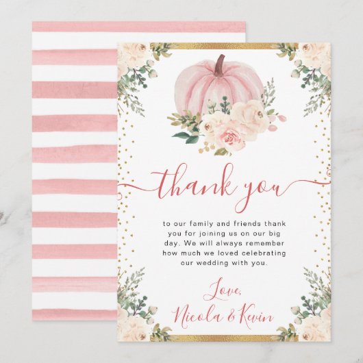 Blush Pink Bloemen Pompoen Fall Wedding Bedankkaart (Voorkant / Achterkant)