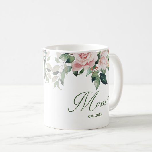 Blush Pink Bloemen Script Mom Koffie Mok (Voorkant rechts)