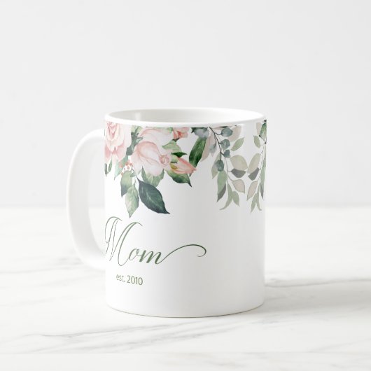 Blush Pink Bloemen Script Mom Koffie Mok (Voorkant links)