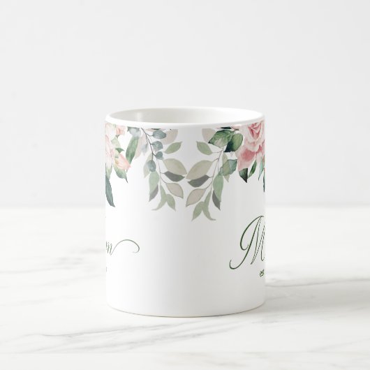 Blush Pink Bloemen Script Mom Koffie Mok (Center)