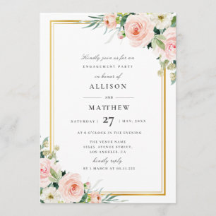 Blush Pink Bloemen Verlovingsfeestuitnodiging Kaart
