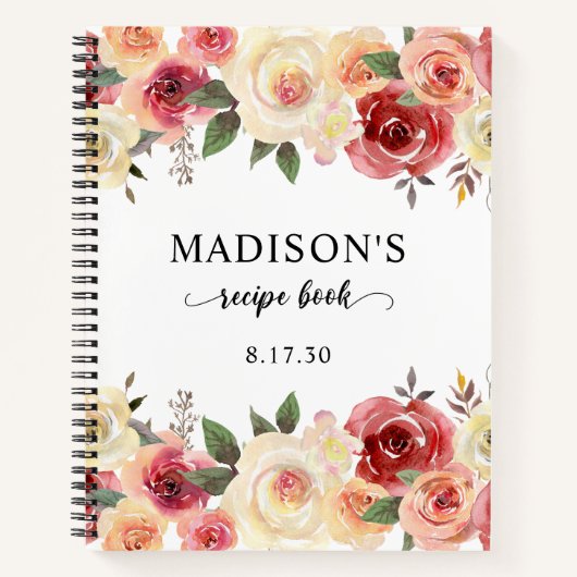 Blush Pink Bloemen Waterverf Douche Recept Boek (Voorkant)