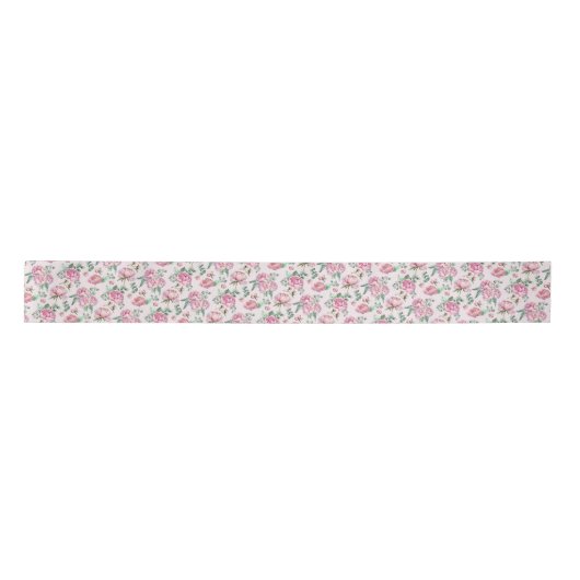 Blush Pink Bloemen Waterverf Patroon Satin Ribbon Satijnen Lint (Voorkant)