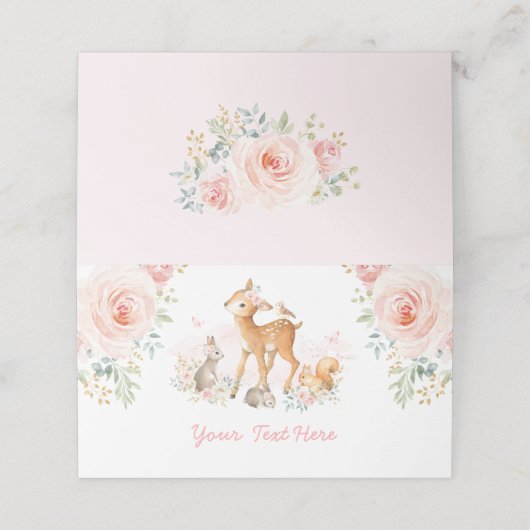 Blush Pink Bloemen Woodland Forest Dieren Douche Plaatskaartje (Buitenkant ongevouwen)