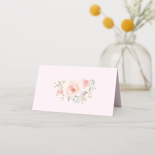 Blush Pink Bloemen Woodland Forest Dieren Douche Plaatskaartje (Achterkant)