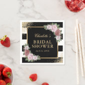 Blush Pink Bloemen Zwart en Goud Vrijgezellenfeest Servet (Insitu)