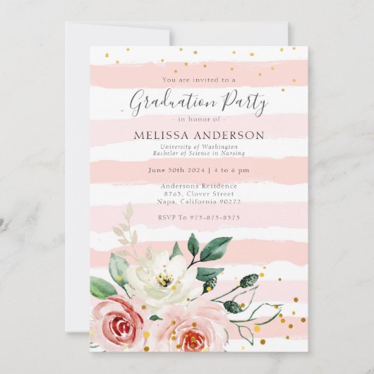Blush Pink Bloemenverpleegster Elegant Afstudeerfe Kaart (Voorkant)