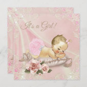Blush Pink Blonde Girl Baby shower Kaart (Voorkant / Achterkant)