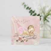 Blush Pink Blonde Girl Baby shower Kaart (Staand voorkant)