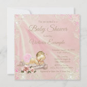 Blush Pink Blonde Girl Baby shower Kaart (Achterkant)