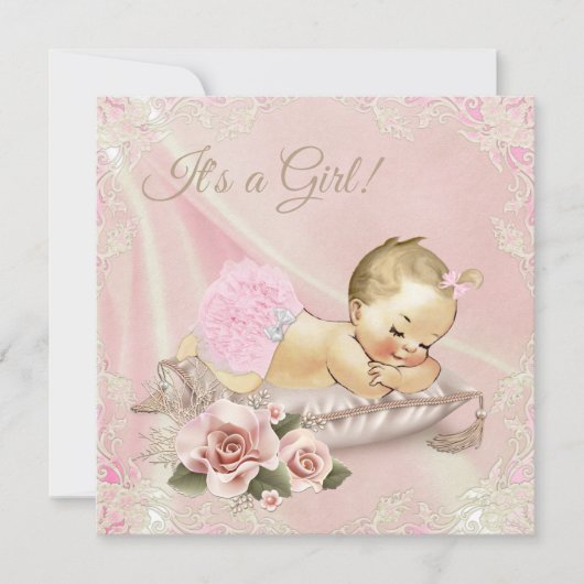 Blush Pink Blonde Girl Baby shower Kaart (Voorkant)
