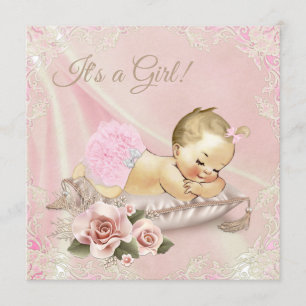 Blush Pink Blonde Girl Baby shower Kaart