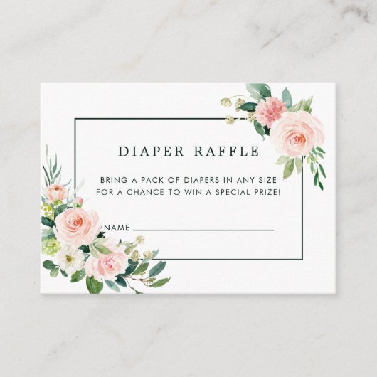 Blush Pink Bloom Baby shower Luier Raffle Ticket Informatiekaartje (Voorkant)