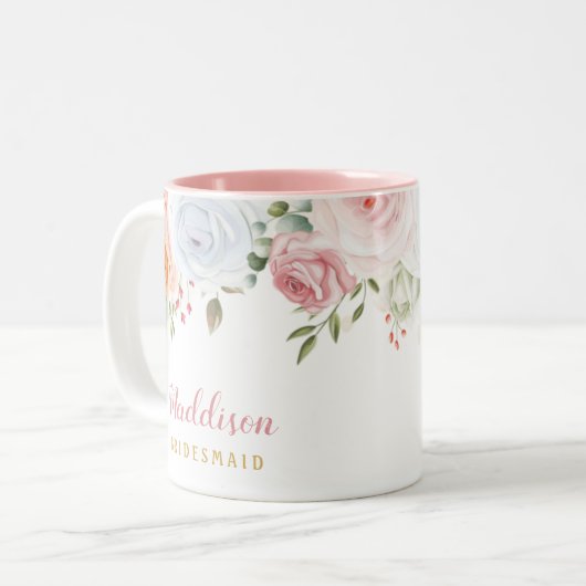 Blush Pink Bloom Bridesmaid Gift Tweekleurige Koffiemok (Voorkant links)