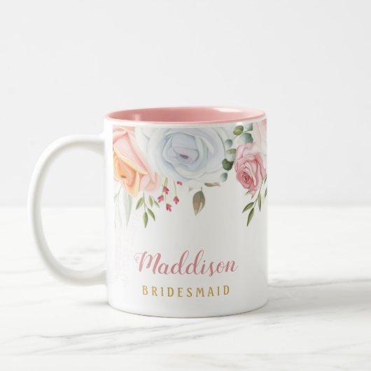 Blush Pink Bloom Bridesmaid Gift Tweekleurige Koffiemok (Links)
