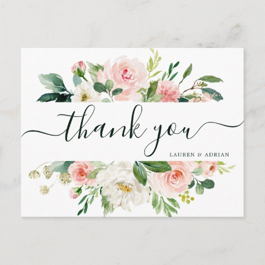 Blush Pink Bloom Bruiloft Dank u Briefkaart (Voorkant)