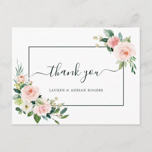 Blush Pink Bloom Bruiloft Dank u Briefkaart (Voorkant)