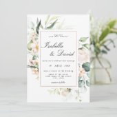 Blush Pink Bloom Elegant Floral Eucalyptus Weddens Kaart (Staand voorkant)