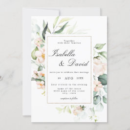 Blush Pink Bloom Elegant Floral Eucalyptus Weddens Kaart