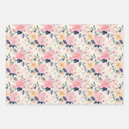 Blush Pink Bloom Elegante Bloemen Waterverf Crème Inpakpapier Vel