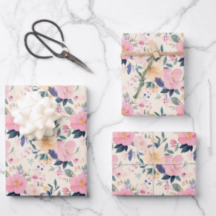 Blush Pink Bloom Elegante Bloemen Waterverf Crème Inpakpapier Vel