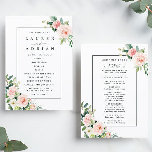 Blush Pink Bloom Floral Wedding Programme Programmakaart