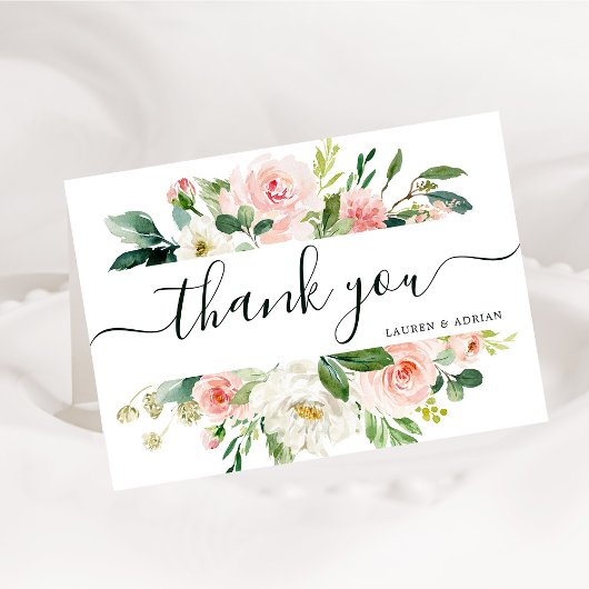 Blush Pink Bloom Folded Weddenschap Hartelijk dank Bedankkaart