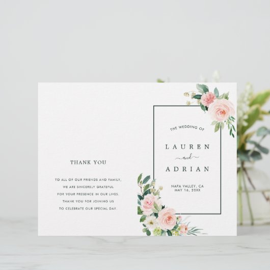 Blush Pink Bloom Folded Wedding Programme (Staand voorkant)