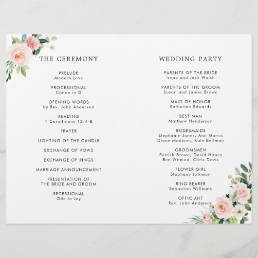 Blush Pink Bloom Folded Wedding Programme (Achterkant)