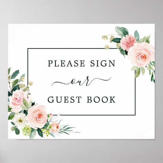 Blush Pink Bloom Guest Book Sign Poster (Voorkant)