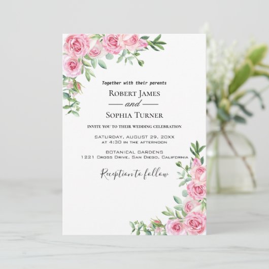 Blush Pink Bloom Huwelijksuitnodiging Kaart (Staand voorkant)