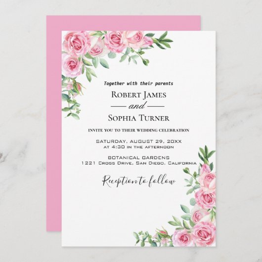 Blush Pink Bloom Huwelijksuitnodiging Kaart (Voorkant / Achterkant)