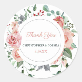 Blush Pink Bloom Romantic Weddenschap Bedankt Ronde Sticker
