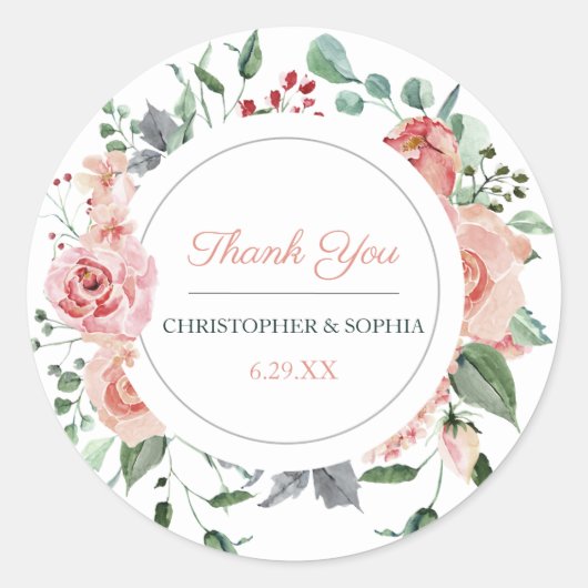 Blush Pink Bloom Romantic Weddenschap Bedankt Ronde Sticker (Voorkant)
