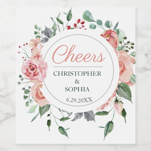 Blush Pink Bloom Romantic Wedding Wijn Etiket (Enkel label)