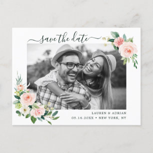Blush Pink Bloom Save the Date Photo Aankondigingskaart