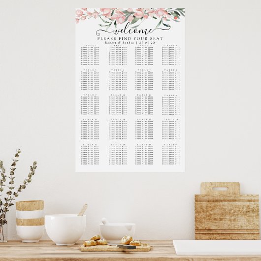 Blush Pink Bloom Seating Chart Poster (Keuken)