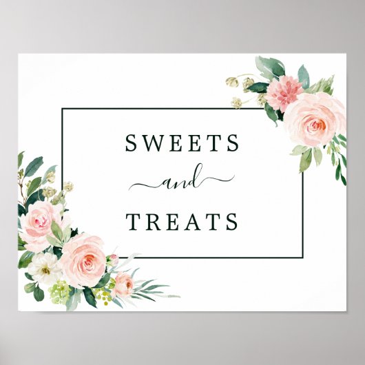 Blush Pink Bloom Sweets and Treatment Dessert Sign Poster (Voorkant)