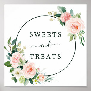 Blush Pink Bloom Sweets & Treatment Dessert Sign Poster