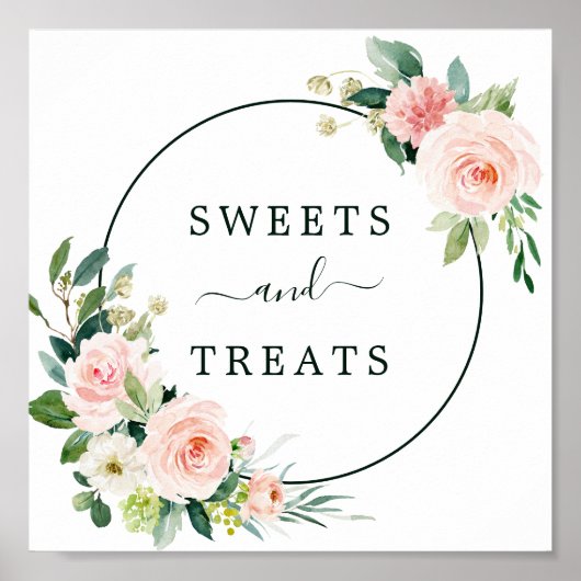 Blush Pink Bloom Sweets & Treatment Dessert Sign Poster (Voorkant)